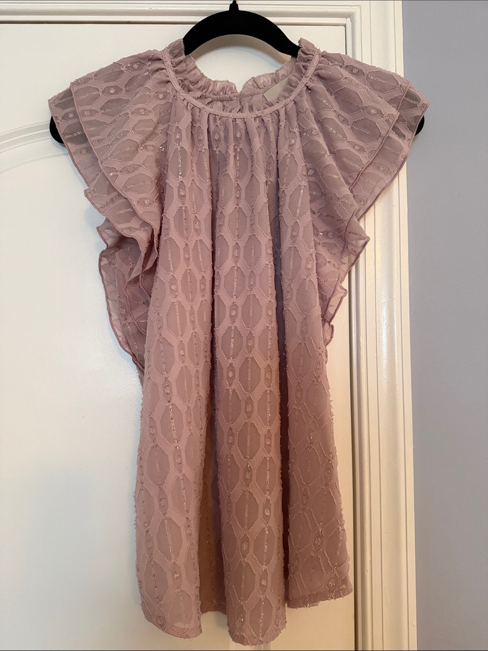LOFT Dusty Rose Lace Flutter Sleeve Blouse